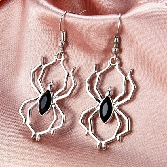 GlitzBlitz Boutique Jewelry - Any 2/$20! Silver & Black Gem Spider Drop Earrings
